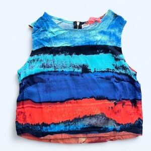 Eight Sixty Women’s Red Blue Gradient Crop Coastal Coachella Summer Top Small